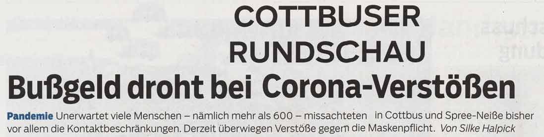 Verschärftr Kontrollen und teilweise drastische Strafen für Corona-Regeln-Verletzer in Cottbus