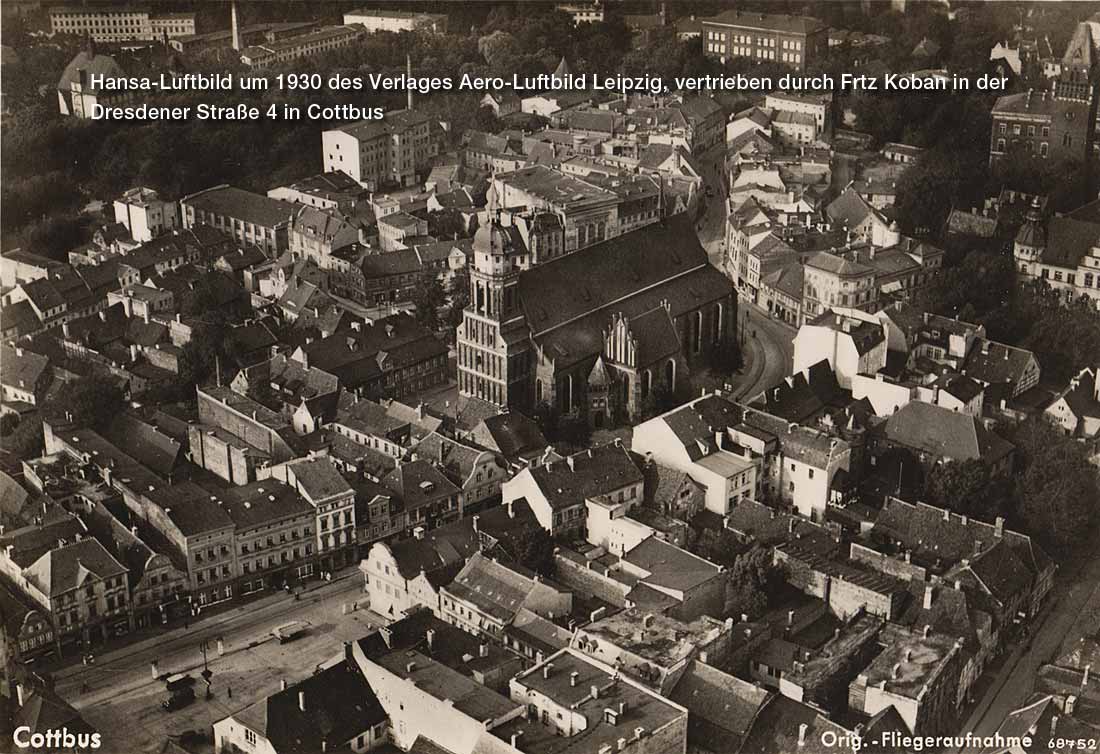 Hansa-Luftaufnahme der Cottbuser Innenstadt mit dem Altmarkt um 1930