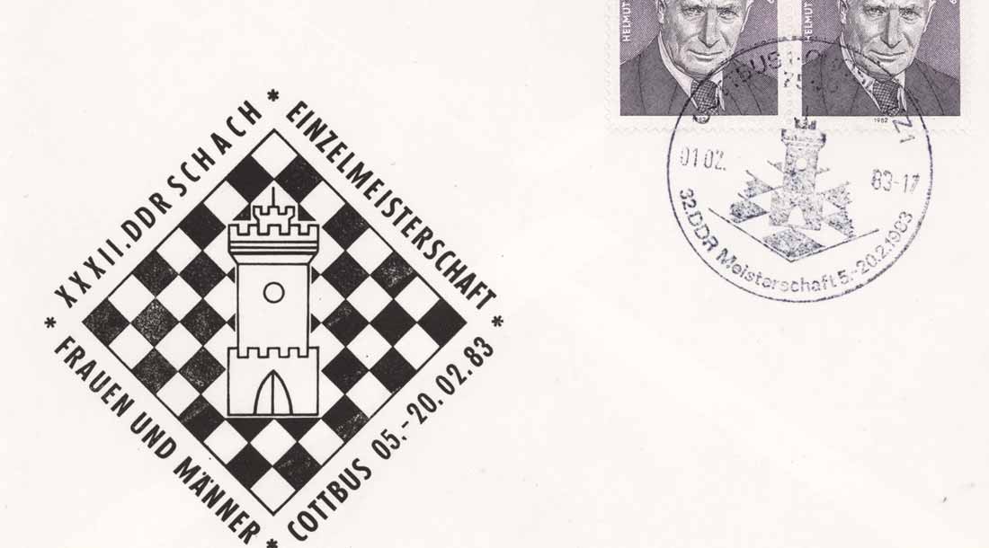 Ersttagsbrief 32. DDR schach Einzelmeisterschaft der Frauen und Männer, Cottbus 1983