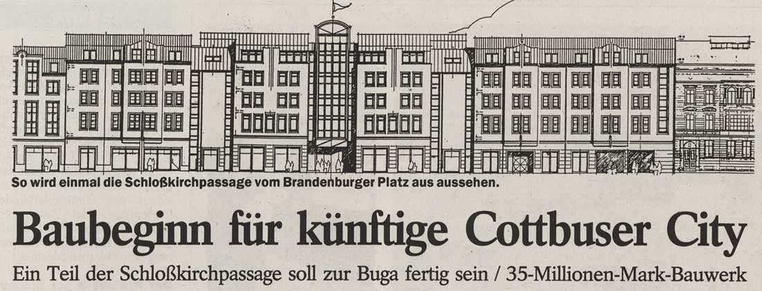Zeitungsartikel Lausitzer Rundschau vom 18.01.1994 zum Baustart Schloßkirchpassage